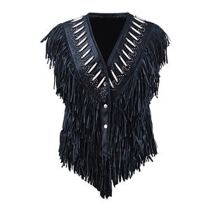 HMB-3651A WESTERN SUEDE LEATHER <b>FRINGES</b> BEADS WORK COAT BLACK RED VESTS <b>WOMEN</b> FASHION LADY WAISTCOAT - Product Image 4