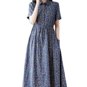 Robe maxi élégante à imprimé floral pour femmes pour l'été Casual ample en coton Vêtements de maman avec cordon de serrage Respirant Style de fête - Product Image 6
