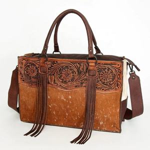 New Arrival Floral Tassel Hand-<b>Tooled</b> Bohemian Western Cowhide Hair Leather <b>Tote</b> <b>Bag</b> Customized Color Wholesale Ready Stock - Product Image 1