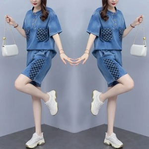 Ensemble 2 pièces pour femmes 2024 Summer Large Size Female Denim Jacket Top Grade Cowboy shorts Ladies 2PCS - Product Image 6