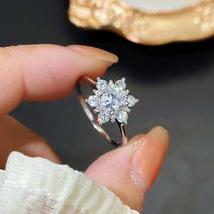 Jeulia <b>Adjustable</b> Sterling <b>Silver</b> Snowflake Solitaire Engagement <b>Ring</b> - Product Image 4