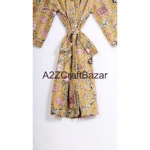 Handmade Non Woven Luxury Floral V-Neck Drawstring <b>Long</b> Sleeve <b>Women's</b> Robe Smooth Soft Breathable Quick Dry 100% Cotton - Product Image 6