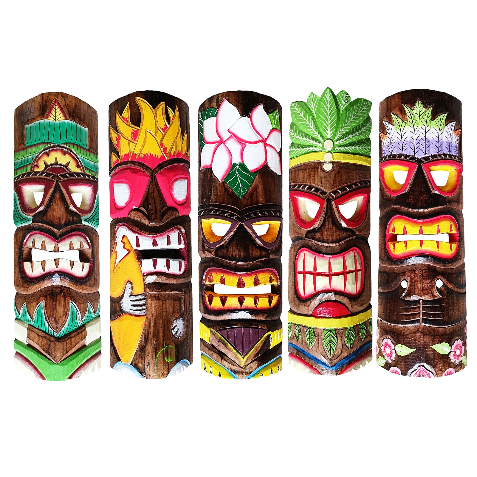 Резная разноцветная деревянная маска Tiki, 30 см, гавайская полинезийская племенная настенная декоративная подвеска ручной работы
