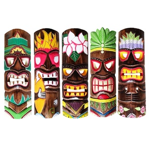 Masque Tiki Tribal Hawaïen Statue En Bois Sculpté Vecteur De Dessin