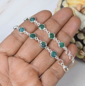 Green Emerald 925 Sterling <b>Silver</b> Gemstone <b>Adjustable</b> <b>Bracelet</b> Faceted Gemstone May Birthstone Gift for Her 9 Stone <b>Bracelet</b> - Product Image 2
