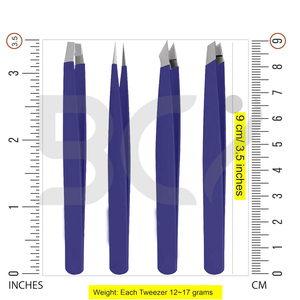 Ensemble de 4 pinces à épiler classiques en acier inoxydable à pointe inclinée, personnalisées, avec étui bleu, durables - Product Image 2