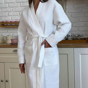 ชุดนอนผ้าฝ้าย 100% สีขาว ลายวาฟเฟิล ความยาวระดับเข่า ระบายอากาศได้ดี แห้งเร็ว สไตล์วินเทจ เรียบง่าย ไซส์ใหญ่ เนื้อผ้านุ่ม ปิดด้วยเชือกผูก สำหรับผู้หญิง - Product Image 5