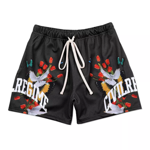 Pantalones cortos de malla para hombre con cordón de diseño personalizado con estampado de llama en sublimación, hechos de poliéster duradero - Product Image 5