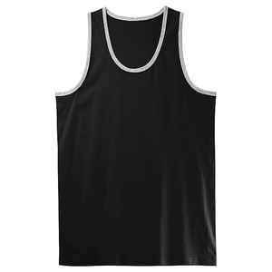 Camiseta sin Mangas Negra para Hombre, Cuello Redondo, Tejido de Punto, Color Sólido, Estilo Vintage, Ecológica, Transpirable, de Secado Rápido, Spandex/Poliéster - Product Image 1