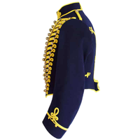 Veste homme napoleonnaïque hussarde neuve, faite main, en laine bleue, col montant, respirante, coupe-vent, reproduction vintage