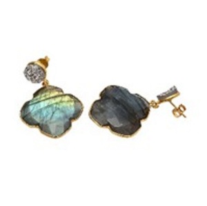 ใหม่มาถึง Labradorite และเงิน Druzy พลอย925เงินสเตอร์ลิงรอบและโคลเวอร์รูปร่างต่างหู - Product Image 1