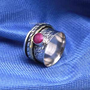 แหวนสปินเนอร์สองโทนสีเงินสเตอร์ลิง925ฝังเพชรพลอยทับทิมธรรมชาติตัวเรือนเพชรการตั้งค่าคลาสสิกงานแต่งงานงานเลี้ยงวันครบรอบ - Product Image 5