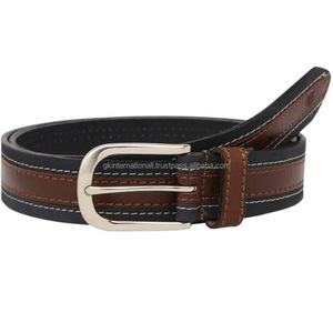 Ceinture décontractée sur mesure en cuir pour hommes dans toutes les tailles personnalisées et bicolore avec boucle en argent massif - Product Image 2