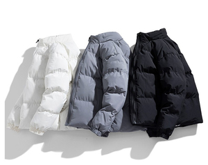Veste polaire à col montant épais et chaud de grande taille vierge de couleur unie Veste en duvet pour hommes Veste bouffante - Product Image 5