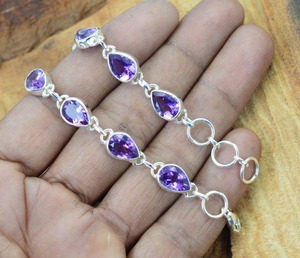 Pulsera giratoria de Plata de Ley 925 con piedras preciosas de amatista natural, joyería sólida para ocasiones de regalo - Product Image 2