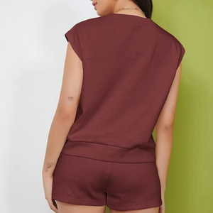 Conjunto de dos piezas de moda para mujer, último diseño, Top de Color sólido y pantalones cortos con cordón para mujer, ropa deportiva sin mangas para gimnasio - Product Image 6