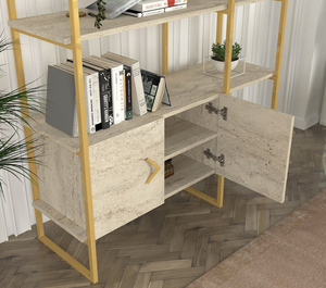 Meilleure vente de bibliothèque de luxe Santana moderne en travertin doré Panneau de particules exclusif Meubles de bureau à domicile en bois pour la vie - Product Image 3