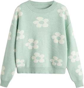 Sudadera de Manga Larga con Cuello Redondo y Parches de Flores para Niña, Bonitos Pullovers - Product Image 3