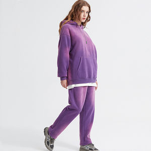 Sweat à capuche zippé évasé de haute qualité délavé à l'acide ensemble 2 pièces survêtement unisexe vintage délavé à l'acide pour hommes - Product Image 3