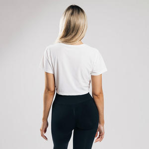 Latest Design Women Blank 100% Cotton Stretchable Summer Stand Collar <b>Crop</b> <b>Tops</b> Acid Washed Cropped T Shirts - Product Image 3