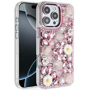 เคส iPhone 17 2025 แบบเต็มตัวประดับกลิตเตอร์เพชรลายดอกไม้สีชมพู - Product Image 1