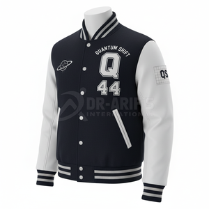Chaqueta Varsity para Hombre, Color Azul Marino y Blanco, con Letra Q Bordada, Talla 44, Estilo Preppy, Corte Regular, para Otoño - Product Image 2