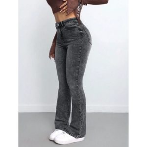Grey Woman Chic <b>Boot</b> Cut Flared Belbottom Denim Jeans For Woman Vintage Themed Street Style Fashion <b>pants</b> Size 26 to 40 - Product Image 3