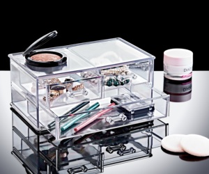 Boîte de rangement pour maquillage et bijoux en acrylique transparent rectangulaire à 3 tiroirs, écologique, moderne, organisateur multifonctionnel pour coiffeuse, salle de bain - Product Image 3