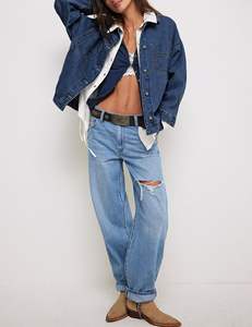 แจ็คเก็ตยีนส์แขนยาวลำลองสำหรับผู้หญิง ระบายอากาศได้ดี อุ่นสบาย มีสไตล์ เหมาะกับแฟชั่นสตรีทแวร์ ลายพิมพ์  รับผลิตตามแบบ (OEM) ราคาสำหรับฤดูใบไม้ร่วง/ฤดูหนาว/ฤดูร้อน - Product Image 1