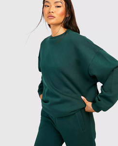 Venta al por mayor de suéter de color liso 100% algodón personalizado impreso logotipo pulóver mujeres cuello redondo algodón transpirable sudadera - Product Image 1