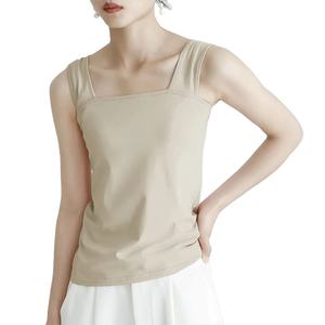 Top corto sin mangas de verano para mujer, cuello cuadrado, camiseta básica, chaleco sexy sin espalda, tops sin mangas de colores sólidos, tejido frontal - Product Image 2