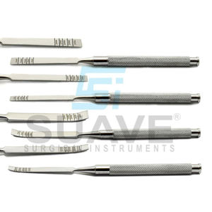 Juego de cinceles dentales con impresión de logotipo personalizado, de buena calidad de forma curva producto nuevo, por SUAVE SURGICAL INSTRUMENTS - Product Image 1