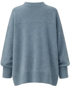 Custom Dusty Blue Womens <b>Oversized</b> Knit Sweater Drop Shoulder Crew Neck Pocket Style Soft Winter Pullover Casual Fashion Top - Product Image 5