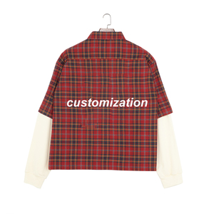 Venta al por mayor de fábrica Boxy Fit Jacquard bordado botón Arriba Camisa de franela a cuadros de gran tamaño de doble capa Camiseta de manga larga para hombres - Product Image 2