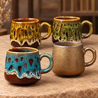 Mug à café en céramique à glaçure réactive 350 ml, tasse à thé arrondie avec poignée, choix de couleurs et logo personnalisé pour la maison ou le café