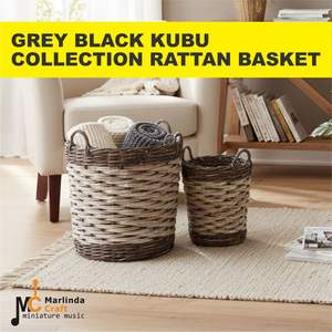 ตะกร้าหวายงานฝีมือ คอลเลคชั่นคูบู สีเทาดำ - Product Image 1