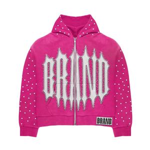 Sudadera con Capucha Personalizada de Estilo Urbano, Bordado Desgastado, Tela de Felpa Extra Grande, Alta Calidad, Lavado Ácido Vintage, con Pedrería, Elegante - Product Image 4