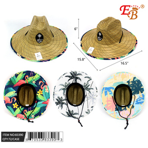 Cappello di paglia di carta stampata con carattere di fenicottero Design albero di cocco stile cappello Panama per l'estate 72 pz/CS al giorno applicabile - Product Image 1