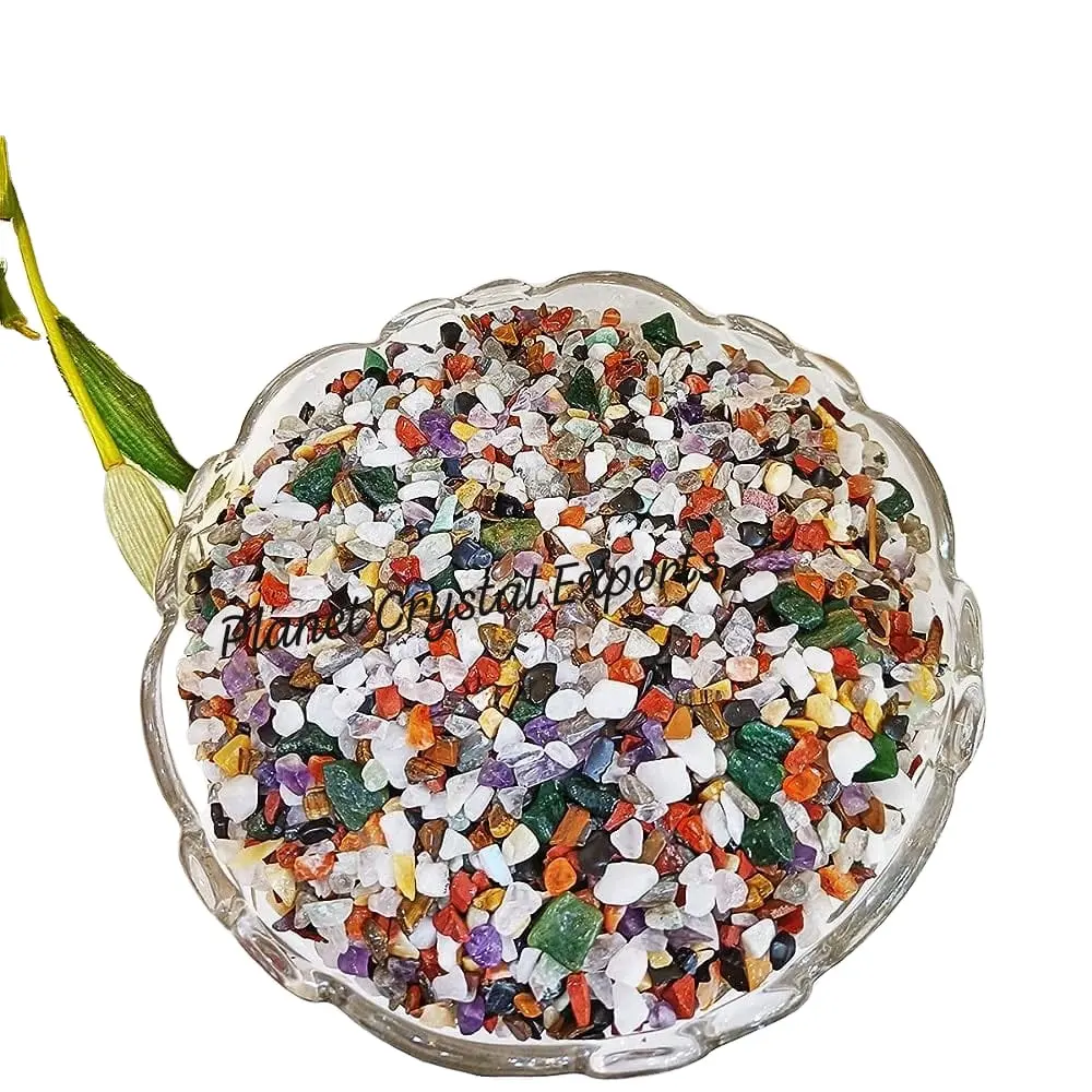 Renkli cips taş küçük ezilmiş kristal şifa çakıl kayalar taş akvaryum ev Deco için dekoratif doğal taş çakıl