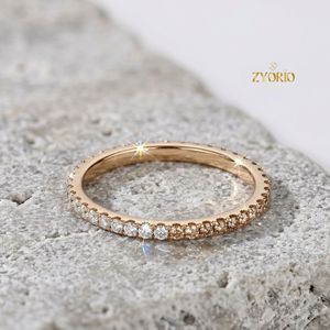 <b>925</b> Sterling <b>Silver</b> Diamond Eternity Band <b>Ring</b> Thin Stackable Wedding Band Minimalist Promise <b>Ring</b> for Women - Product Image 4