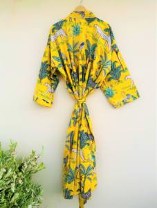 Peignoir kimono 100% coton de style bohème fait à la main avec impression traditionnelle de bloc de main Robe de spa douce et légère - Product Image 3