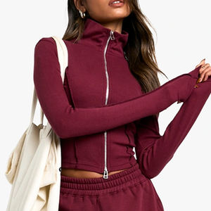 Ensemble de survêtement élégant pour femme, coupe ajustée, prix avantageux pour les acheteurs en gros 2026 – Haut court à col montant et pantalon droit à jambes larges - Product Image 2