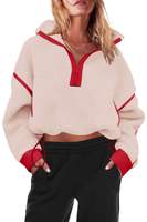 Sweat-shirt d'hiver pour femme à capuche, demi-zip, en polaire sherpa, doux, oversize, avec poches, logo avant en relief personnalisable