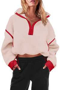 Women's Hooded Half Zip <b>Sherpa</b> Fleece Pullover Soft Oversized Winter Sweatshirt with Pockets Warm Fuzzy - Product Image 4