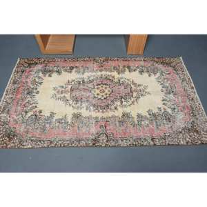 Alfombra turca de área grande Vintage Beige-Rosa 3,7 X 6.4ft Estilo clásico Lana Látex Respaldo Rectangular Patchwork Patrón Alfombra de habitación - Product Image 3