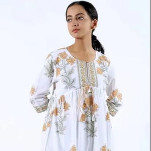 Vestido corto de algodón hecho a mano indio para mujer, ropa de oficina de viaje elegante, vestido con estampado floral, vestido de regalo de boda personalizado para novia - Product Image 1