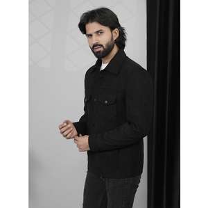 Abrigo de Terciopelo Cruzado Negro para Hombre, el Más Vendido, Tejido Suave de Primera Calidad, Disponible al Mejor Precio del Mercado - Product Image 1