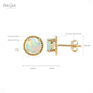 Pendientes de ópalo etíope de alta calidad, pendientes de tuerca en espiral de oro amarillo de 14K para mujer, proveedor mayorista de joyería de oro fino a la moda - Product Image 4