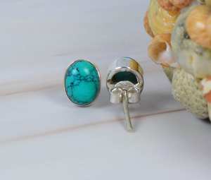 Offre Spéciale personnalité Vintage boucle d'oreille goujon BlueTurquoise ovale brillant coupe lunette réglage boucles d'oreilles pour les femmes bijoux Premium - Product Image 3