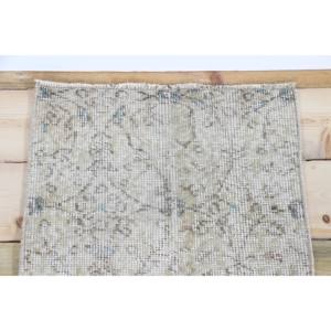 Alfombra Turca Pequeña de 1.5x2.9 pies, Alfombra Floral Beige y Azul de Lana - Product Image 4